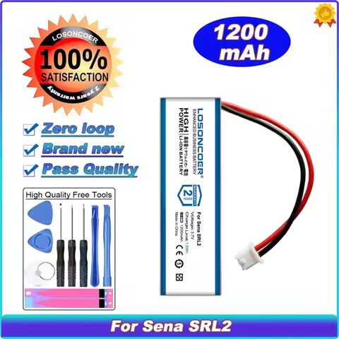 LOSONCOER 1200mAh Polymer Battery For Sena SRL2 Bluetooth Headset SRL 2 Battery 2 And 3 Wire Plug