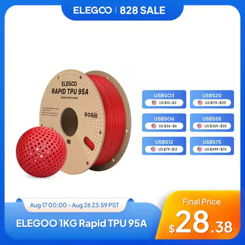 ELEGOO Rapid TPU 95A 3D Printer Filament 1.75mm 1KG High Speed TPU Filament White Red Black Silicone