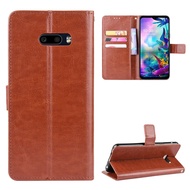 Luxury Crazy Horse PU Leather Casing for LG V50S ThinQ Flip Cover for LG G8X ThinQ Lanyard Card Hold