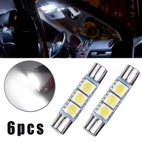 6Pcs Xenon-White 3SMD 6641 6614F LED Bulb Sun Visor Makeup Mirror Fuse Light 5500 ~ 6000K F30-WHP 66