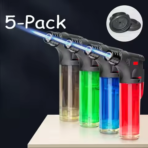 5Pack High Jet Flame Torch Lighter Transparent Body Design Butane Gas Refillable Adjustable Butane J