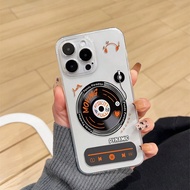 1ชิ้น เคสโทรศัพท์ TPU ป้องกันการลื่นไถล ป้องกันการตก ภาพกราฟิกเครื่องเล่นเพลงวินเทจมินิมอลสีทึบ UV ส