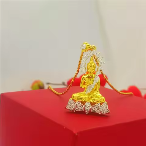 High-end 9999 Gold Necklace Buddha Necklace 24K Real Gold Luxury Fashion Men's and Women's Necklace 