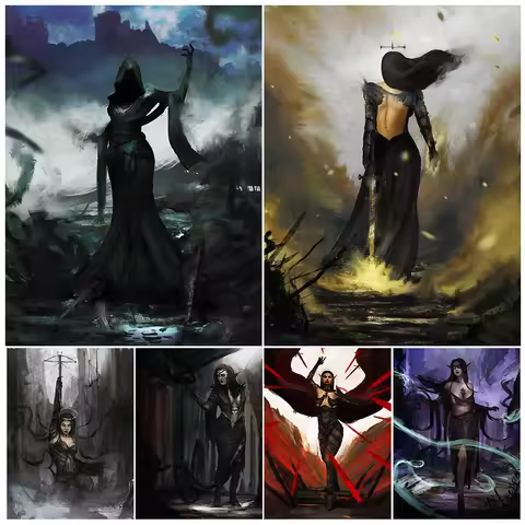 The Rise Of Elf Witches Vintage Wall Art Canvas Painting Dark Magic Wizard Art Poster And Print For 