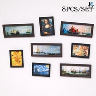 [GA] 8Pcs/Set 1:12 Dollhouse Miniature Vintage Oil Painting Mural Photos Wall Picture Scene Decor Do