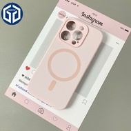 New gray pink -Full coverage Liquid Silicone Magnetic Case  for iPhone 15 14 13 12 Pro Max Wireless 