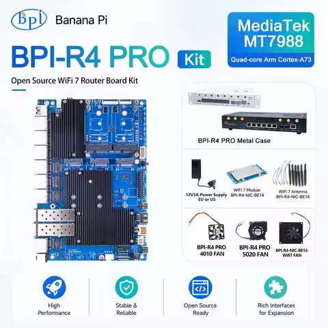 Banana Pi BPI-R4 PRO 4E 4GB Router Board Kit with Case Power Supply Fan, MediaTek MT7988A Quad-Core 