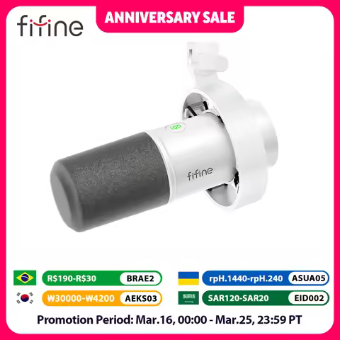 FIFINE Recording XLR Dynamic Microphone with Real-time Monitoring,USB Streaming Mic with Gain Knob/T