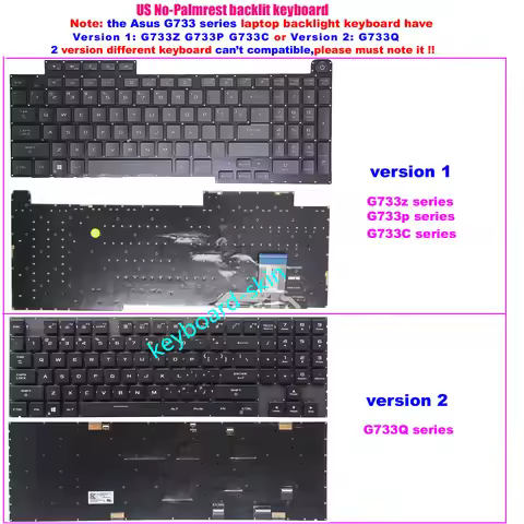 New US Backlit No-Palmrest Keyboard For ASUS ROG G17 G733Q G733QS G733QR G733QSA G733Z G733ZW G733ZX