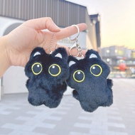 จี้รูปตัวการ์ตูนตุ๊กตาแมวสีดำน่ารักตุ๊กตาผ้ากำมะหยี่ส่งเสียงดังจี้กระเป๋าพวงกุญแจเป็นของขวัญให้เพื่อ