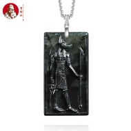 ((Include Certificate) S925 Silver Natural Burmese A Goods Black Chicken Jade Egyptian Anubis Pendan