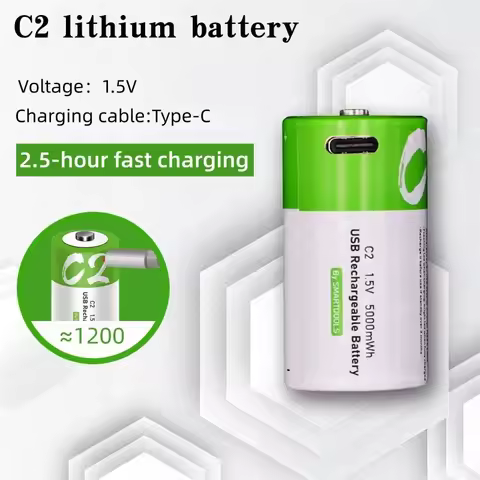 5000mWh C Size LR14/LR20 12000mWh D Size Li-po Rechargeable Battery Type-C Ultra-Fast Charging for F