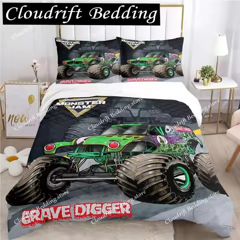 Monster Truck Duvet Cover Catroon Monster Jam Bedding Sets Soft Quilt Cover And Pillowcases For Teen