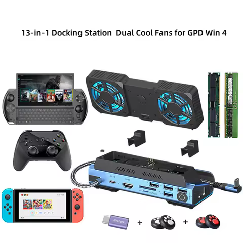 13 IN 1 Docking Station for GPD Win 4, Dual Cooling Fan, M.2 NVMe Enclosure,4K@60Hz, PD100W, Gigabit