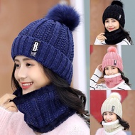 Winter Women Thick Knitted Beanie Hat warm Plush Neck Gaiter