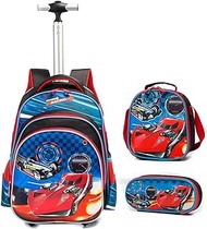 3PCS Rolling Backpack for Girls Kids Roller Wheels Bookbag Wheeled School Bag with Lunch Bag Wheeled Backpack