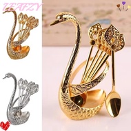 LEAFZY Swan Base Stand Spoons, with 6 Spoons Stirring Mixing Swan Spoons, Creative Elegant Table Dec