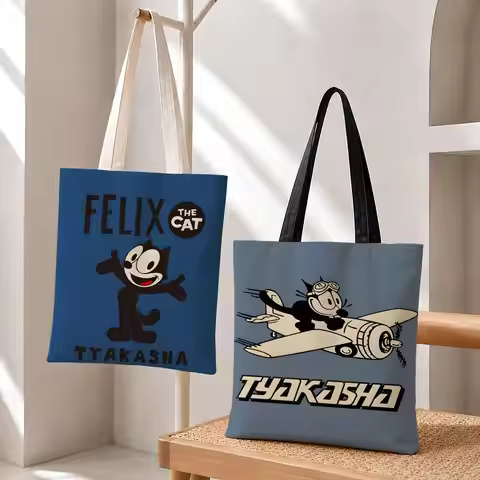 Cute F-Felix T-the C-Cat Storage Bags Fashion Cotton 12/16oz Canvas Tote Bag Eco Friendly Reusable L