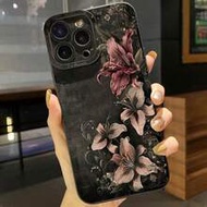 1pc Vintage Floral Black Background Camera Protection Shockproof Phone Case, Compatible With IPhone 