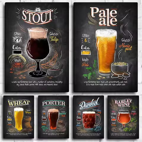 Vintage Stout Barley Dunkel Wheat Beer Canvas Painting Poster Prints HD Pictures for Bar Restaurant 