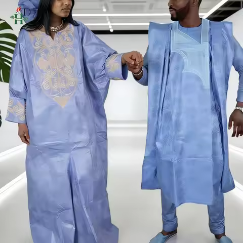 African For Men Women Agbada Couple Traditional Muslim Ramadan Embroidery Wedding Party Thobe Bazin 