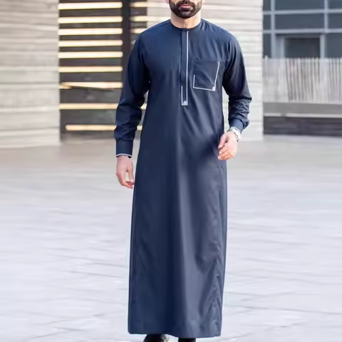 New Muslim Robe Side Pocket Men's Loose Islamic Clothing Short Sleeve Juba Thobe