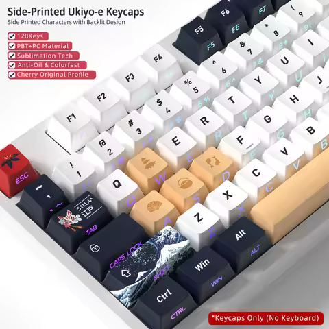 Ukiyo-E Side Backlight Keycaps 128 Keys PBT Material Cherry Profile Keycaps For MX Switch Mechanical