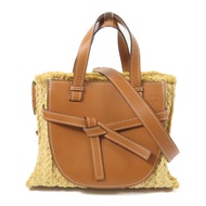LOEWE Raffia/牛皮皮革Gate Tote Bag金扣手挽肩背兩用袋
