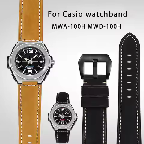 Rosted leather watch band for Casio Watch MWA-100H MWD-100H series modified Retro Leather Men's wris