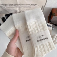INS Milky White Thin Stacked Socks 100% Cotton Soft and Skincare Versatile Women's Mid Length Socks