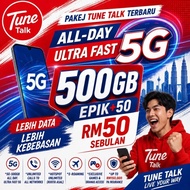 Tune Talk 5G High Speed Sim Card - 350GB Unlimited Data, Self Registration, 5G Network