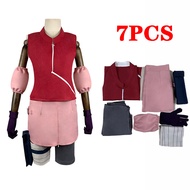 Anime Naruto Shippuden Haruno Sakura Cosplay Costumes Set for Women Halloween Costumes Wig Forehead