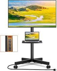 Mobile TV Stand with Power Outlet, Tilt Rolling TV Stand for 23-60 Inch LCD LED OLED Flat Curved Scr