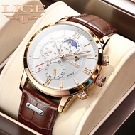 LIGE Original Watch Men Fashion Sports Luminous Quartz Watches Leather Waterproof Chronograph WristWatch