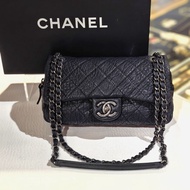 98%NEW二手CHANEL單肩袋/斜揹袋兩用, EASY FLAP BAG, 25 黑色/復古銀扣, 皺褶小牛皮 ,#香榭站正品