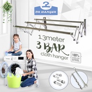 1.3M X 3 BAR 25MM WALL MOUNTED STAINLESS STEEL RETRACTABLE CLOTH HANGER (NEW)