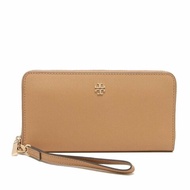 【TORY BURCH】雙T-LOGO素面皮革長夾-駝色