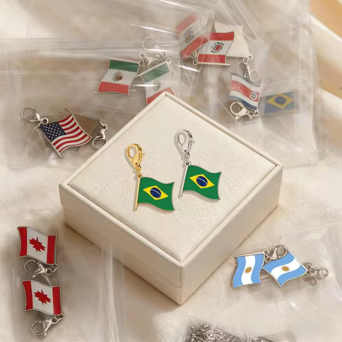 Custom 17*14mm Country Flag Charm for Football Fans Stainless Steel Flag Pendant For Travel Memento 