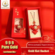 【Harbor Gold】Golden Koi Sachet Pure Gold 999 （0.1g）Luck Disc Bags embroidery pendant Gold Key Chain—