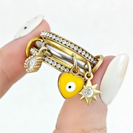 Colorful Heart With Evil Eye Charms Stacking Rings For Women Girls Full Zirconia Stainless Steel Spi