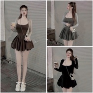 Women's Set 2 Piece - Lady's puffy one-piece dress + cute outerwear Cardigan Outfit for going out
