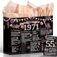 Wxiben 55th Birthday Gift Bag - Rose Gold 55th Gift Bag with Handles Tissue Paper Greeting Card, 55 