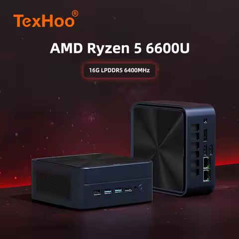 2025 Flagship Texhoo ZHR 6600U Mini PC Ryzen 5 6-Core Dual 4K 16GB LPDDR5 6400MHz Nvme SSD WIFI6 Sil