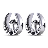 ERKUOO 2PCS Mushroom Saddle Ear Gauges Plugs Surgical Steel Ear Tunnels Expander Stretchers Earrings