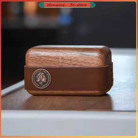 New Vintage Genuine Leather Headphone Case Wooden High-Quality Wireless Bluetooth Headphone Case Cov