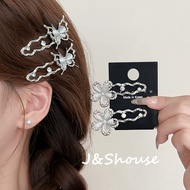 KF835  Korean sweet cool girl Y2K silver rhinestone metal bangs hairpstyle alligator clips women acc