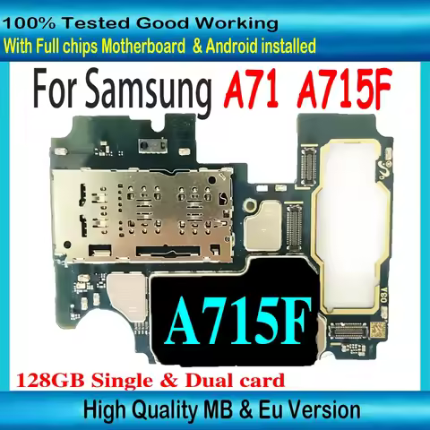 128GB Unlocked For Samsung Galaxy A71 A715F Motherboard SM-A715F Logic Board With Android System EU 