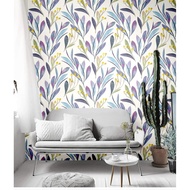 Blooming Wall DPY02 Peel&Stick Handpainting Fresh Blue Purple Leaves with Yellow Berry Floral Self-A