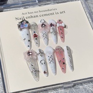 Cute Japanese Jirai Pink Extra Long Tip Nail Art 3D Bow Crown Cross Gyaru Kei Handmade Press On Nail