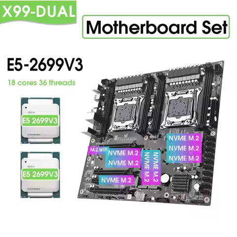 X99 Dual Motherboard Kit with XEON E5 2699 V3*2 CPU Set combo kit support DDR4 ECC REG Memory LGA201